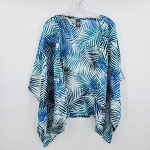 Vince Camuto One Size Swim Cover Blue Green White Tropical Leaf Print Semi Sheer